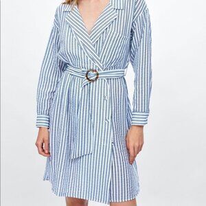 Zara blue & white striped belted shirt dress, S